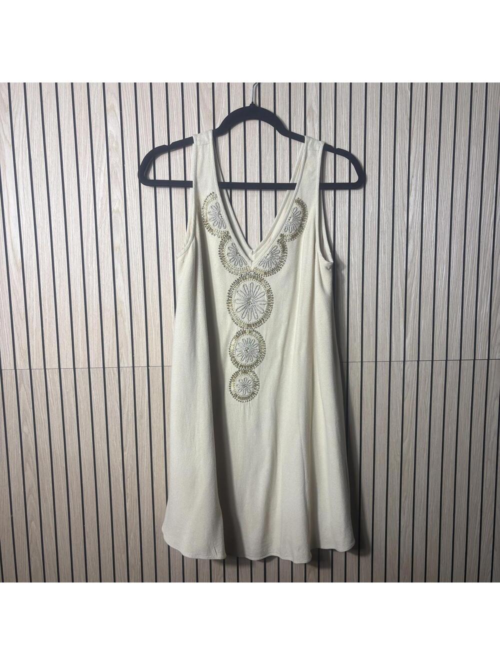 050 Lilly Pulitzer Fia Dress with Beading & Embroidery Boho (Small, Cream, EUC)